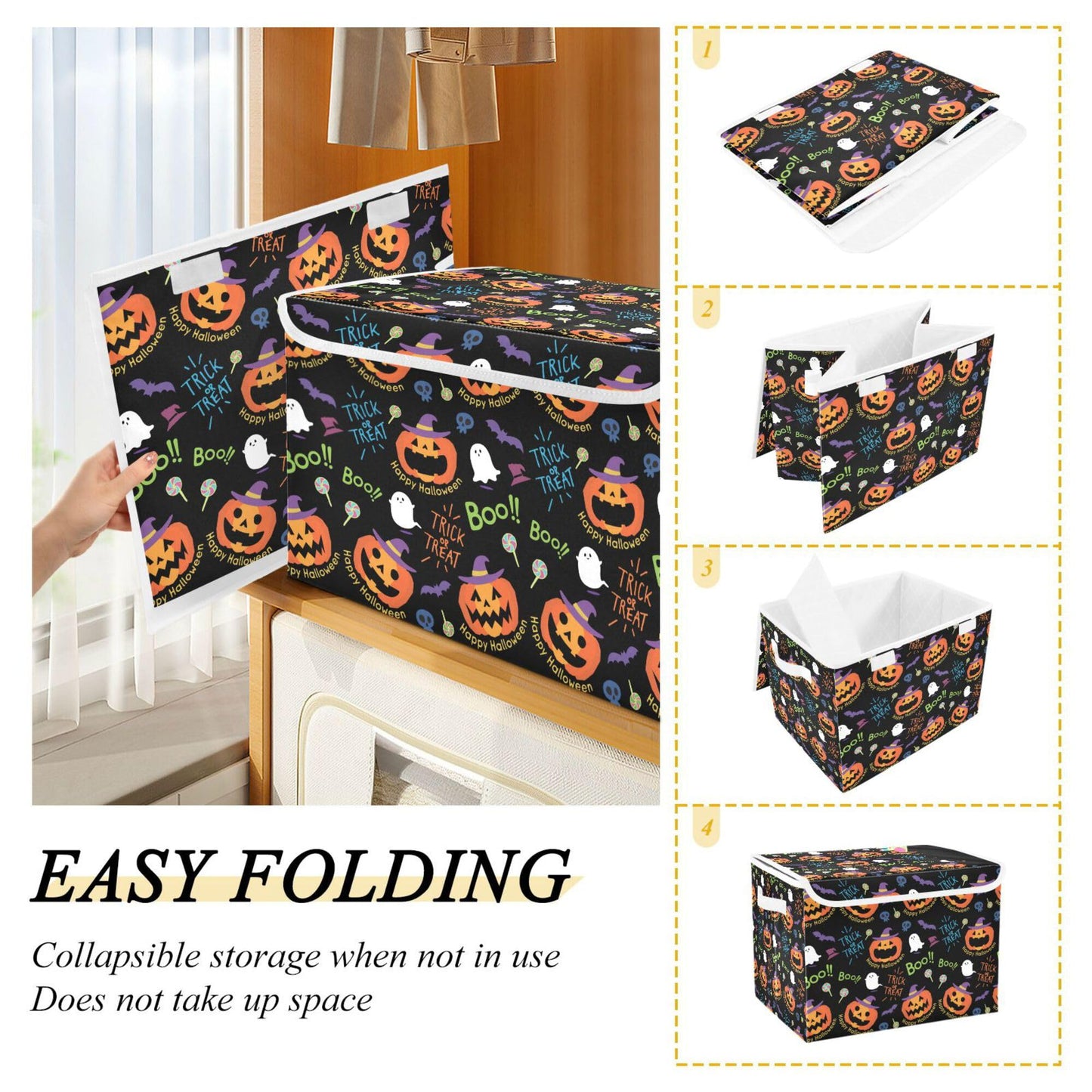 xigua Halloween Decorations Pumpkin Ghosts Storage Bins with Lids and Carrying Handle,Foldable Storage Boxes Organizer Containers Baskets Cube with Cover for Home Bedroom Closet Office Nursery
