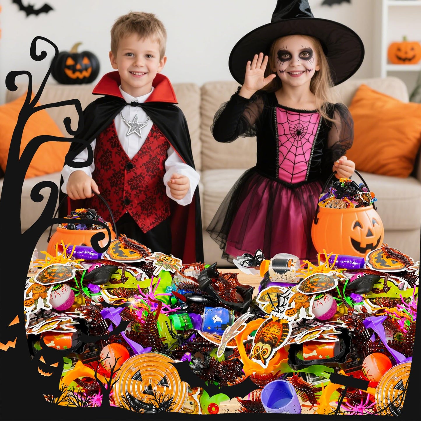 327 PCS Halloween Party Assortment Bulk Goodies Party Bags Fillers Stuffers for Halloween Decoration