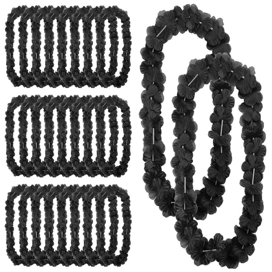 24 Counts Hawaiian Leis Necklace Tropical Flower Lei Floral Luau Party Decorations Hawaiian Flower Luau Necklaces Hula Dance Garland Headbands for Beach Birthday Wedding Party(Black)