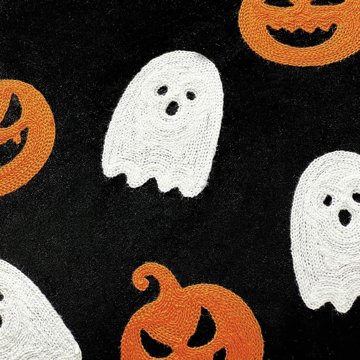 WOKANI Halloween Throw Pillow Covers 18x18 Set of 2 Ghost Pumpkin Decorative Embroidery Velvet Cushion Cases Decor Home Decorations for Couch Patio Furniture Bedroom Livingroom Sofa Porch, Black
