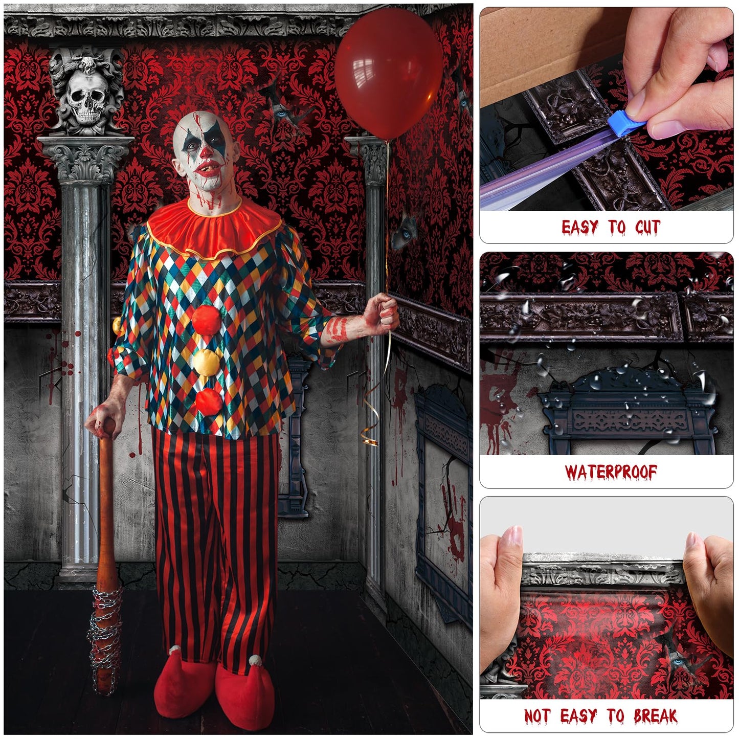 100Ft Gothic Mansion Backdrop Roll for Halloween Haunted House Party Decoration, Room Scene Setter With Cutter Box, Photography Wallpapers