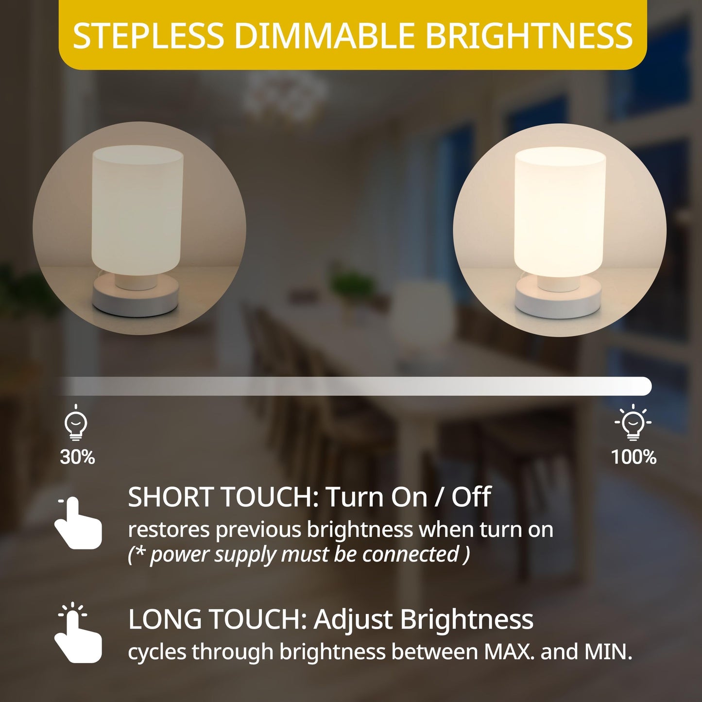 Wireless Rechargeable Bedside Table Lamps，5200mah Battery Operated, Stepless Dimming, Touch Lamps for Nightstand, 3000k Led Bulb, Simple Design