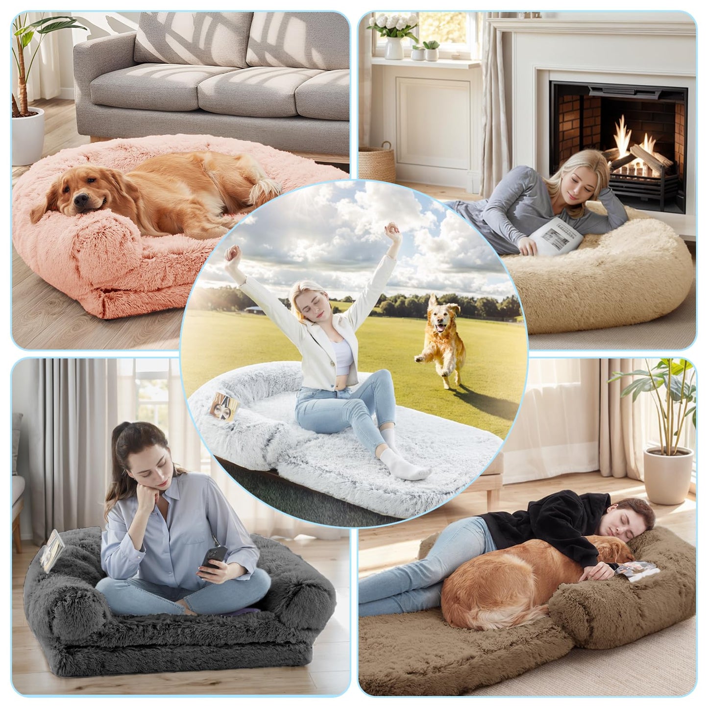 WROS Human Dog Bed, 72"x43"x10" Dog Beds for Large Dogs, Foldable Plush Washable Bed for People Doze Off, Orthopedic Pet Beds for Humans Size Fits You and Pets - Grey