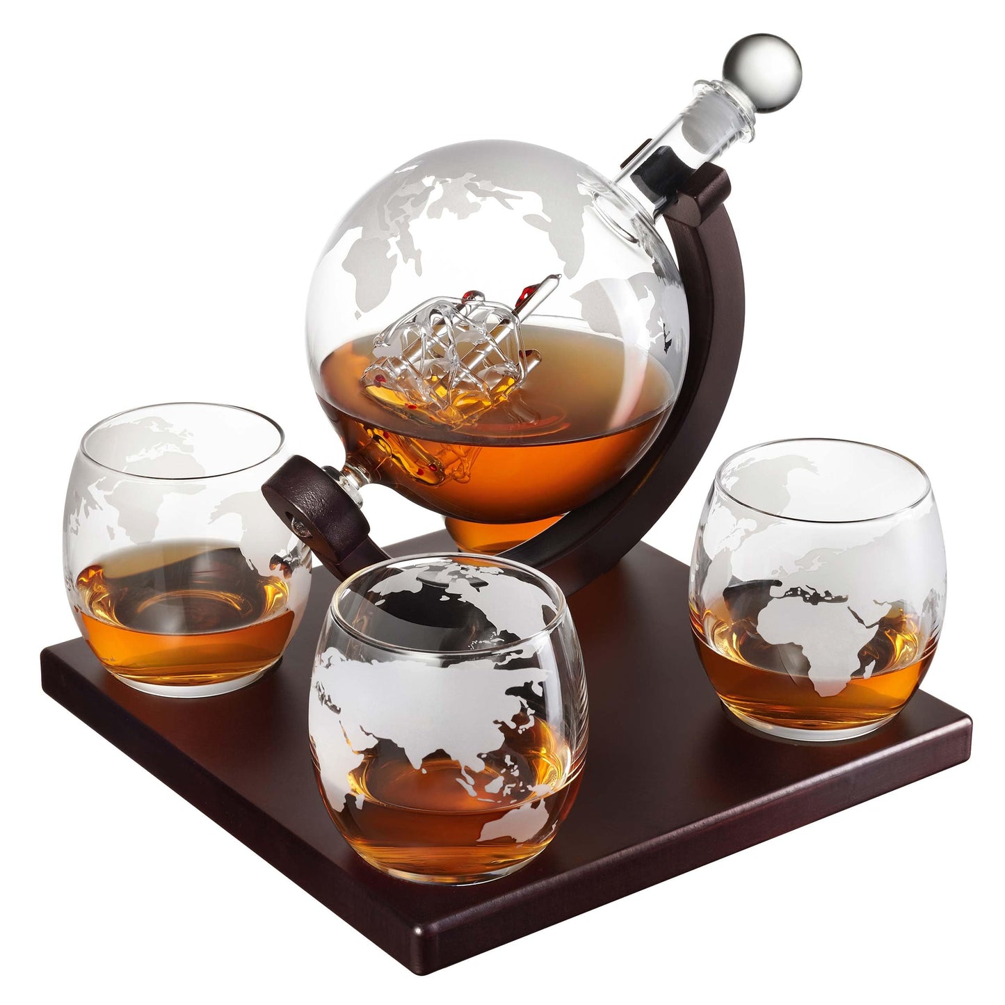 Whiskey Decanter Globe Set for Men with 4 Glasses, Bourbon, Rum, Scotch, Crystal Clear Decanter Sets - Whiskey Gifts for Men Dad Him (Globe Decanter)