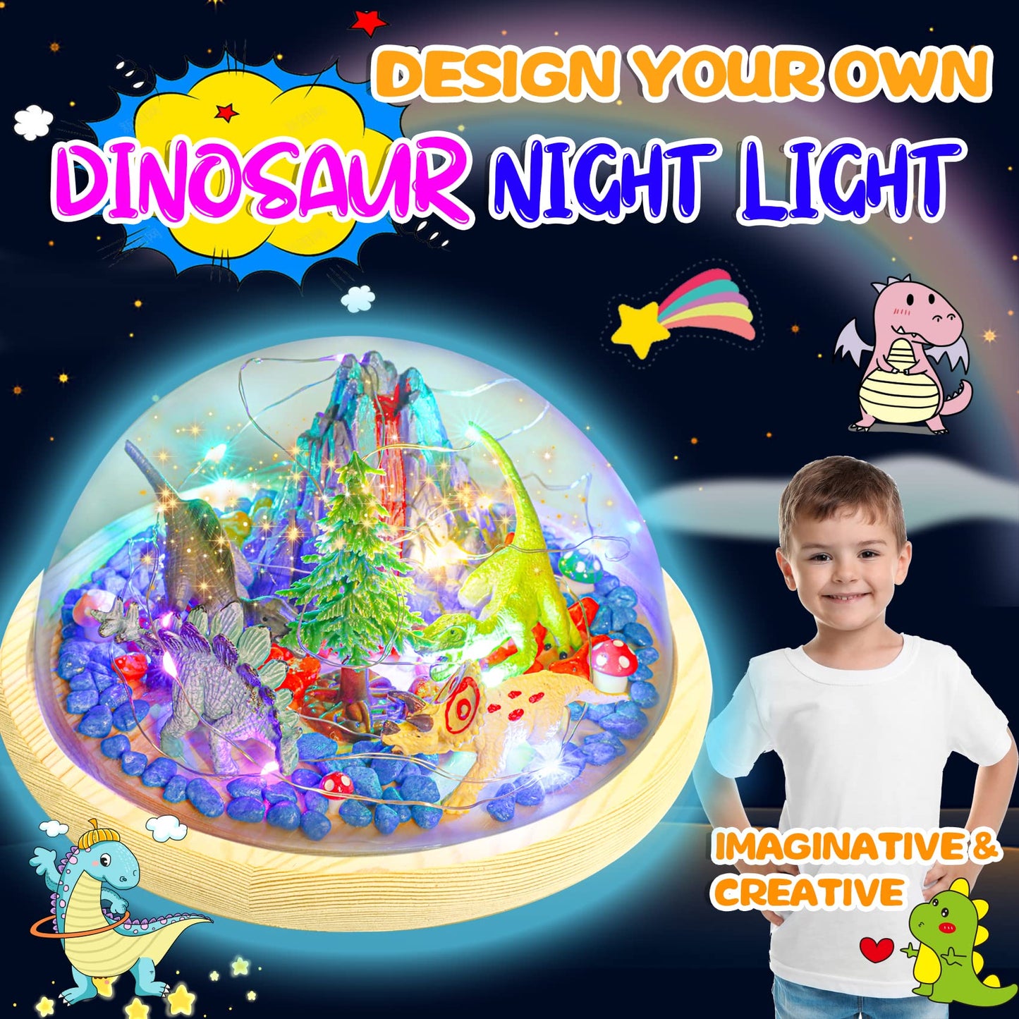 Y YOFUN Make Your Own Dinosaur Night Light - Dinosaur Toys for Kids,Toy Decor & Arts Crafts Night Light Set, Gifts for Boys Age 5 6 7 8 9 10 Years Old
