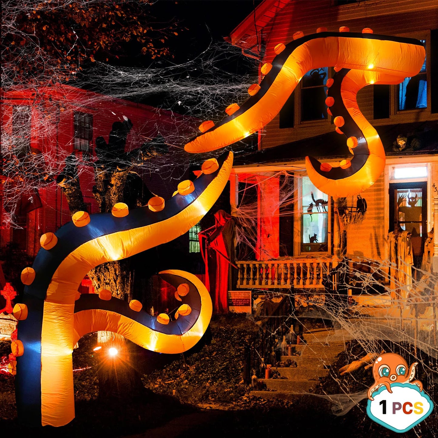 7 FT Halloween Inflatables Octopus Tentacle, Blow UpTrunk or Treat Car Decorations with Built-in LED Lights, Octopus Arm Legs Windows Decorations for Halloween Outdoor Party, Yard, Garden Décor (1PCS)