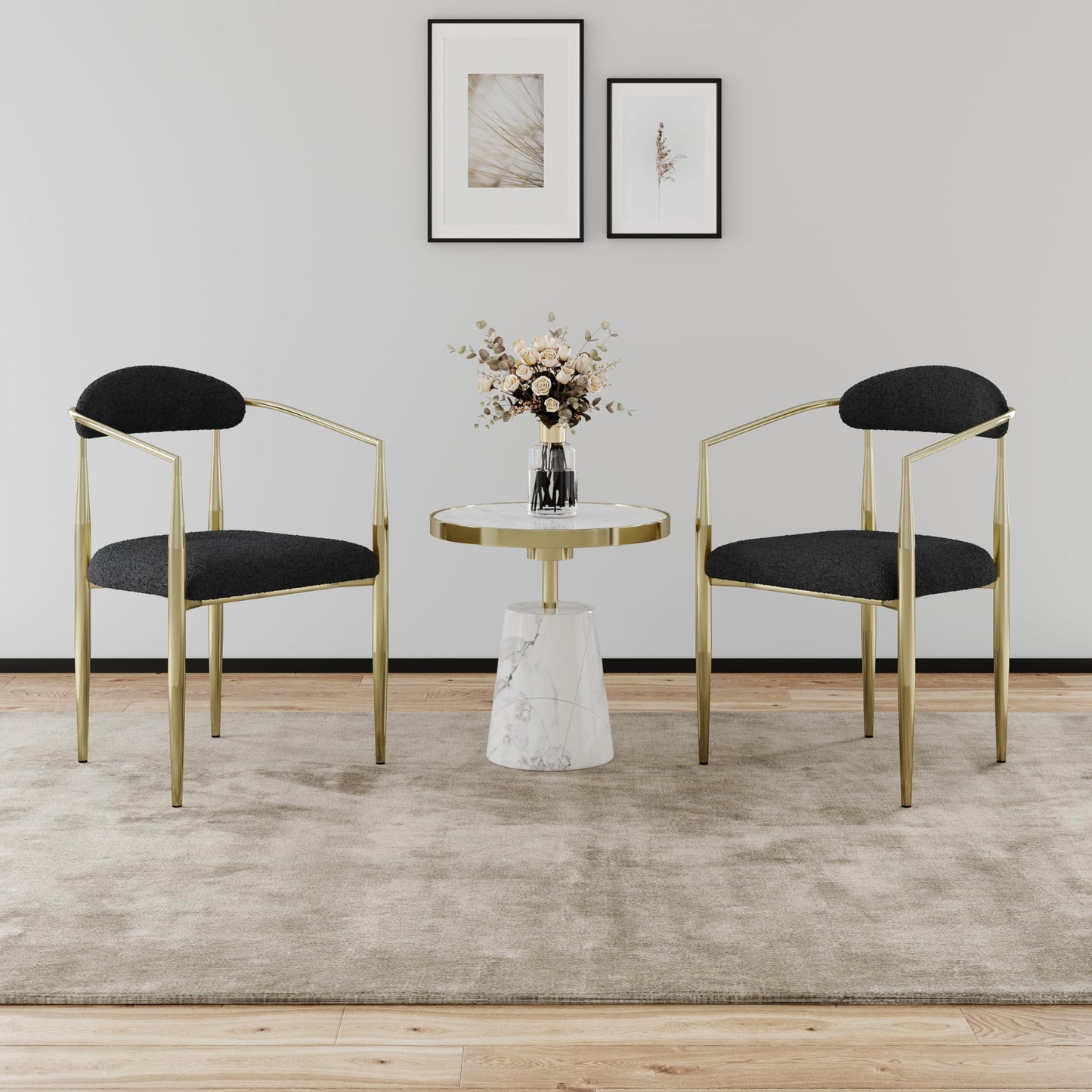 WOKER FURNITURE Modern Boucle Dining Room Chairs with Arms Set of 4,Mid-Century Accent Chair with Gold Leg, Armchairs for Kitchen,Living Room,Bedroom