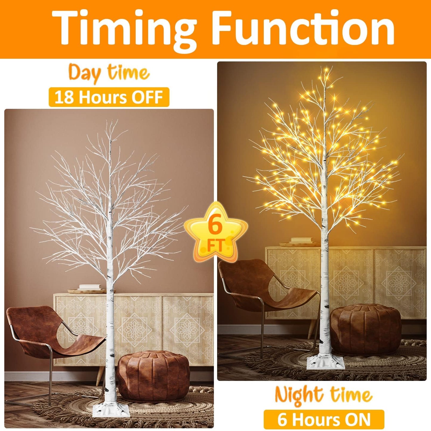 6Feet Birch Tree with Lights - 8 Modes Dimmable Fairy Lights with Remote 160 LEDs Warm White Wedding Festival Party Christmas Decorations for Home, Plug and Base Included