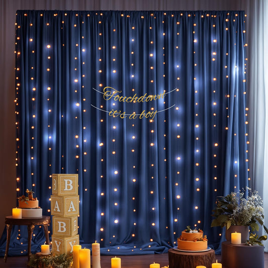 10x10ft Navy Blue Backdrop Curtains with Lights String for Baby Shower, Wrinkle Free Curtains Backdrop for Birthday Party, Polyester Backdrop Drapes for Wedding Photo Shoot (5 x 10ft,2 Panels)