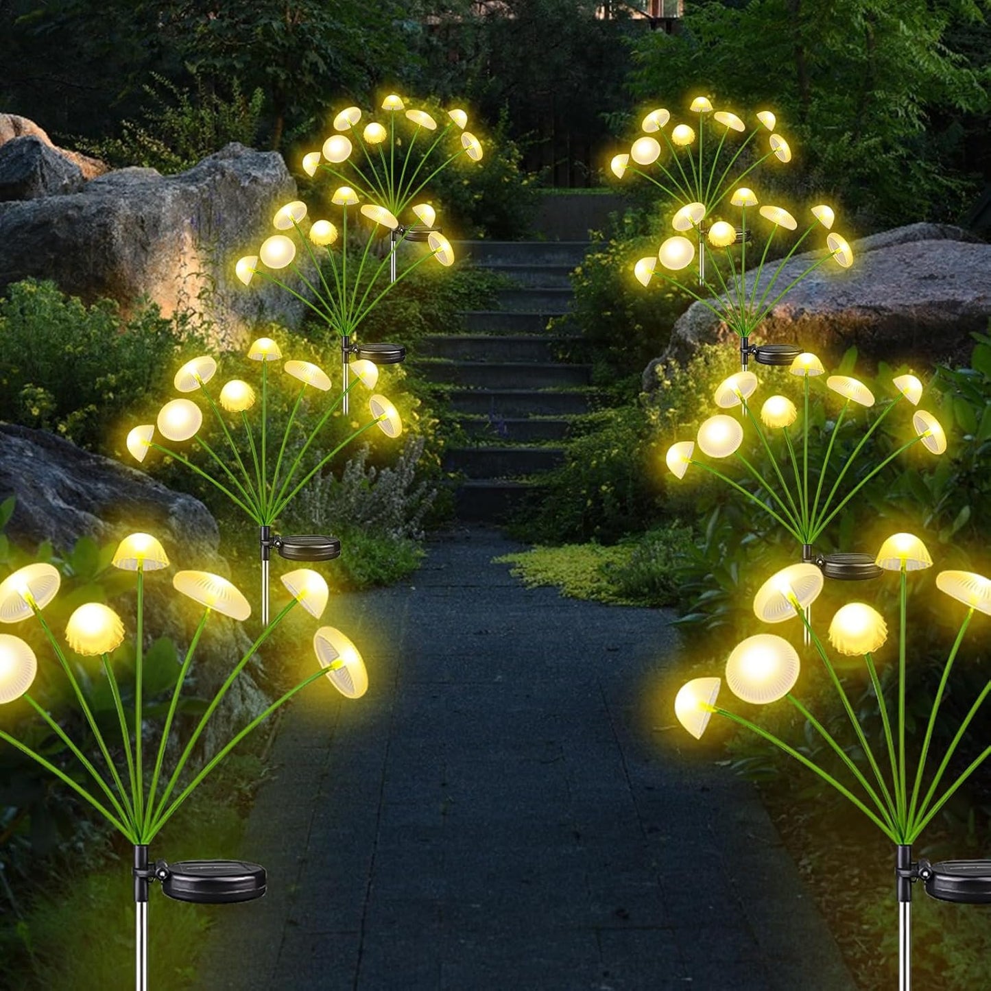 4PK 32LED Solar Garden Lights Outdoor, Mushroom Solar Lights Outdoor, IP65 Waterproof Firefly Light Outside Decor for Patio Pathway, Sway by Wind for Pathway Garden Mushroom Decorations, Warm White
