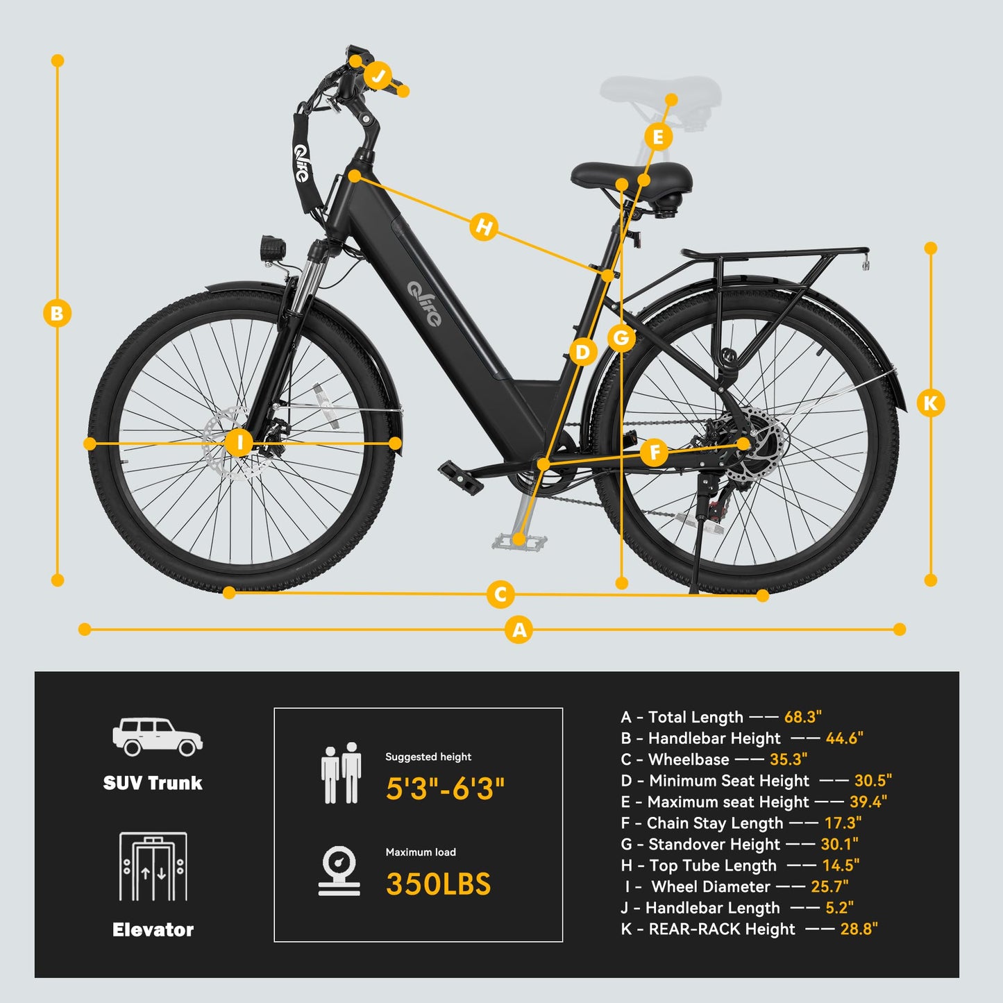 Qlife Cityone 2.0 Electric Bike for Adults,Up to 65Miles,28MPH,1200W Peak Motor 26" Ebike,499WH UL2849 Certified Battery Electric Commuter Bicycle with Front Suspension & 7-Speed Ebikes,B
