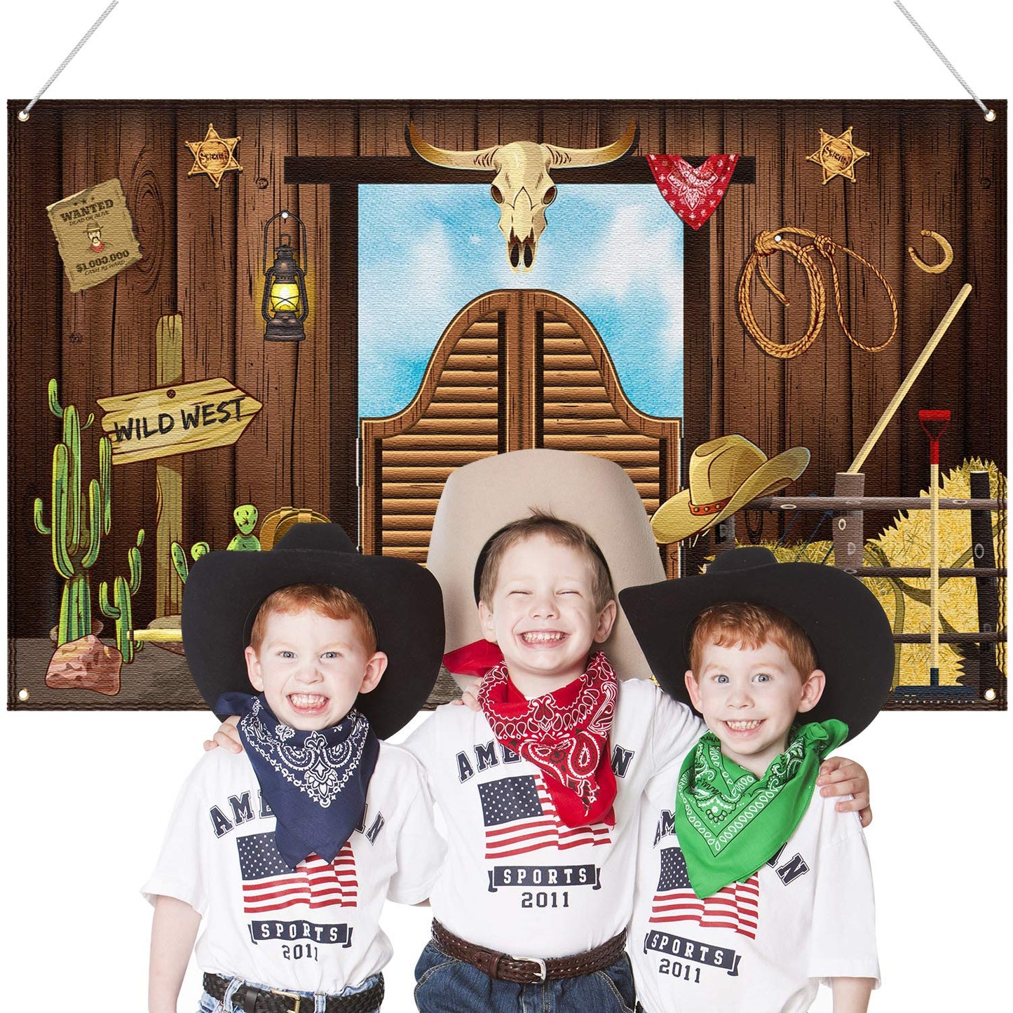 Western Party Decorations, 70.8 x 43.3 Inch Large Cowboy Backdrop Western Theme Banner Rustic Wild West Decor, Cowboy Party Supplies Baby Shower Photo Booth Backdrop Background