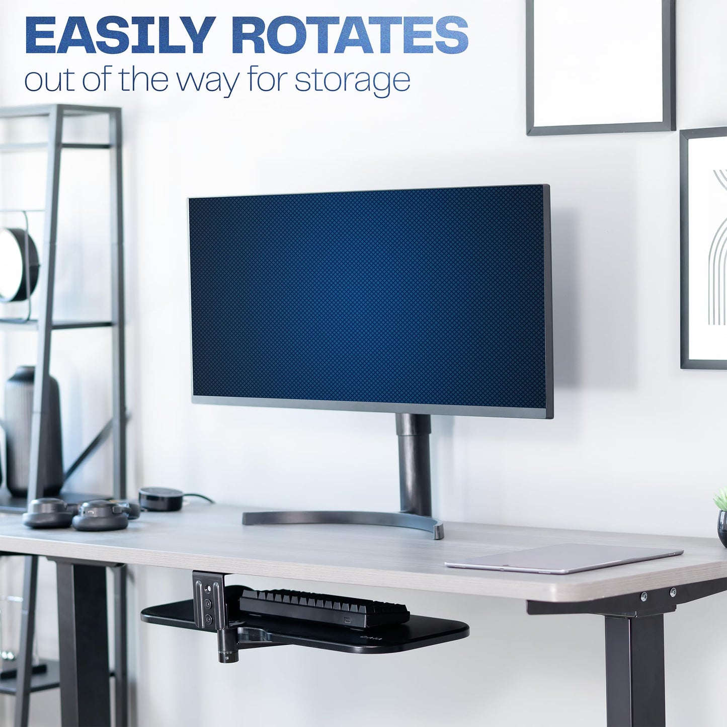 VIVO Rotating Computer Keyboard and Mouse Tray Under Desk Mount, Swiveling 23 x 10 inch Platform, Ergonomic Typing, Black, MOUNT-KB01B