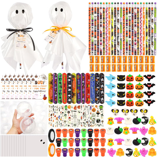 24Pack Halloween Party Favors for Kids, Giant Lollipop with Gift Cards, Pencils, Temporary Tattoo Stickers, Erasers, Stampers, Sharpener for Classroom School Exchange Party Favors for Boys and Girls