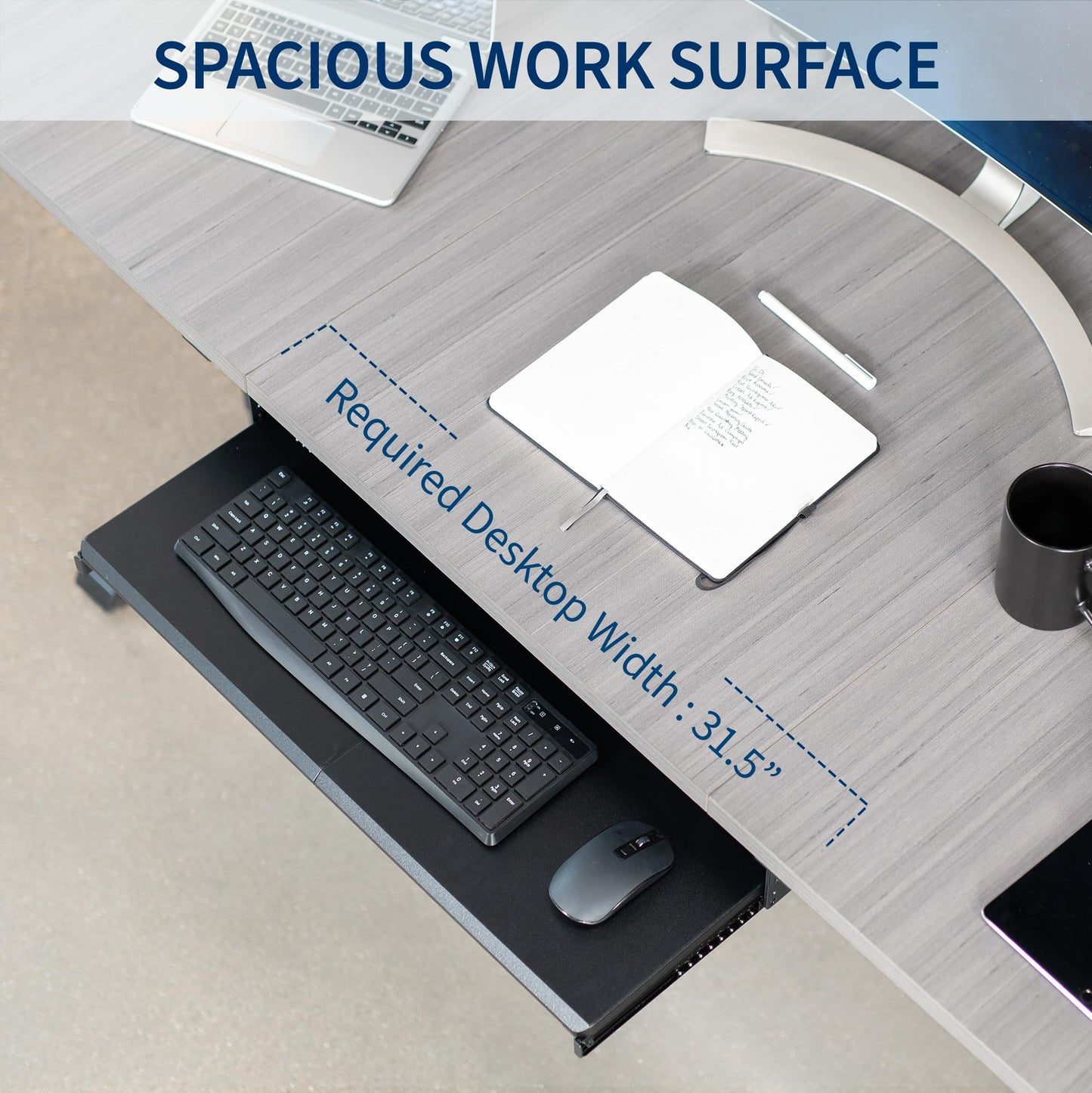 VIVO Large Height Adjustable Under Desk Keyboard Tray, 27 x 11 inch Slide-Out Platform Computer Drawer for Typing, Black, MOUNT-KB27HB