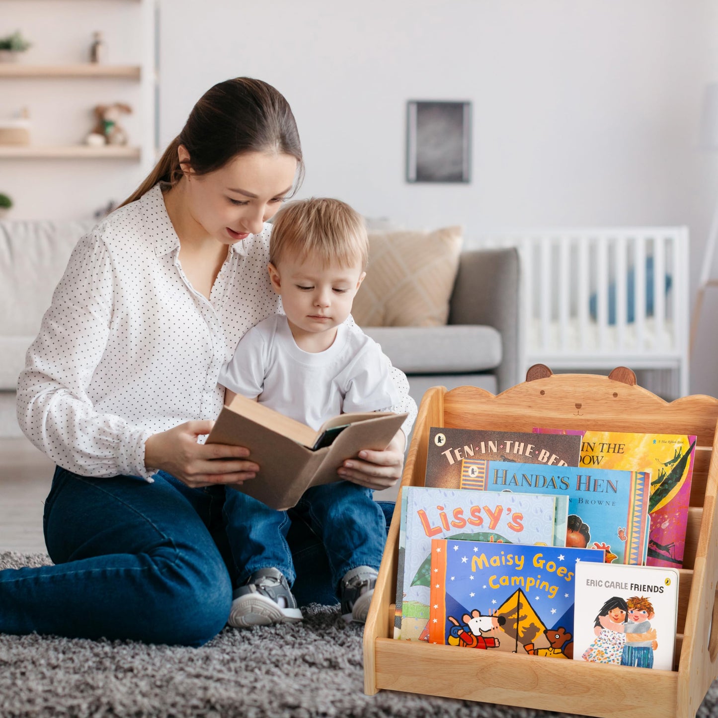Woodtoe Montessori Bookshelf for Kids, Natural Wood Bookcase with Chalkboard & Storage, Kid Magazine Rack Book Display Organizer, Classroom Bookshelves Kids Furniture Birthday for Boys Girls 3+