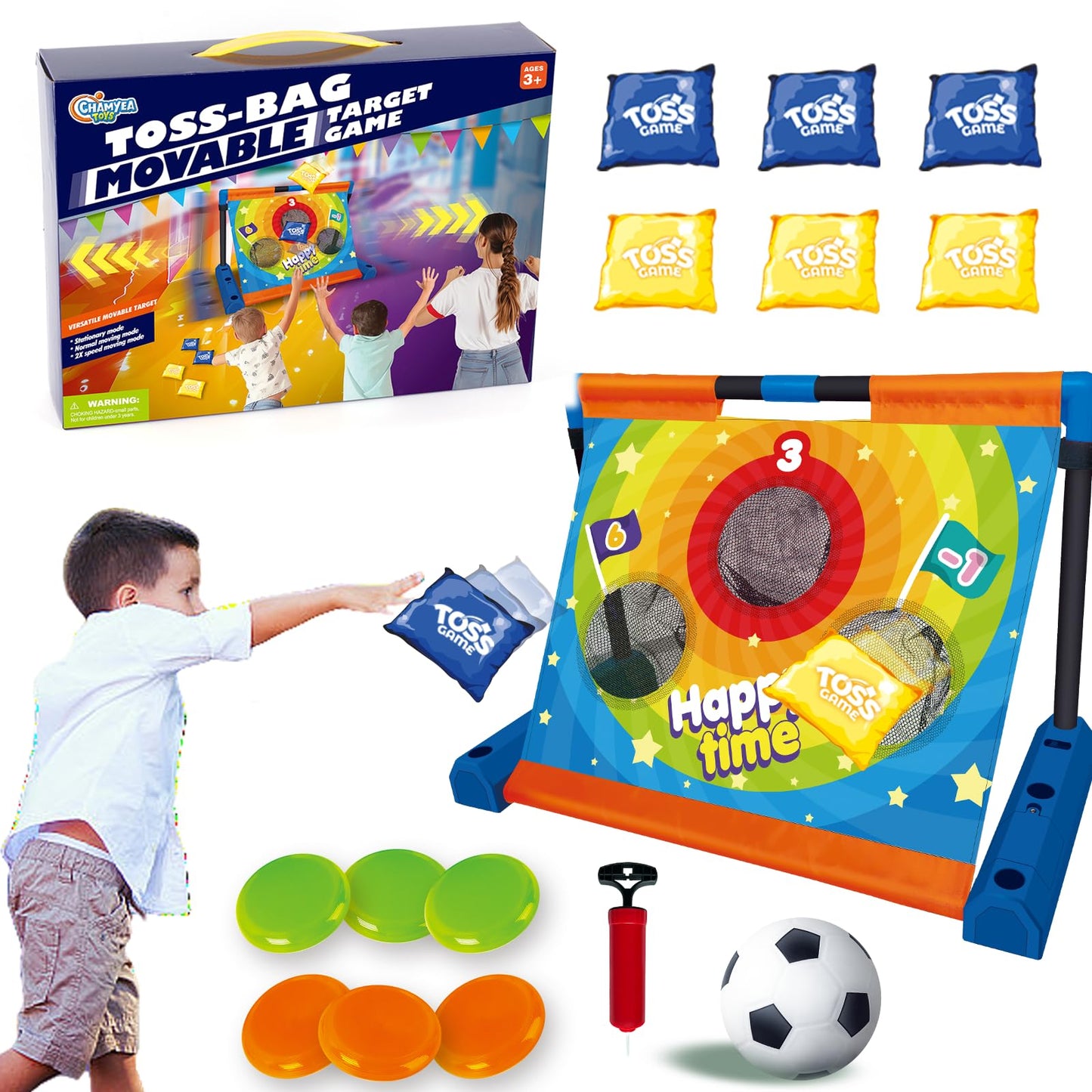 3-in-1 Movable Target Bean Bag Toss Game, Football, Frisbee, Kid's Indoor/Outdoor Toys Birthday or Christmas Party Game for Toddlers Boys Girls juegos para niños