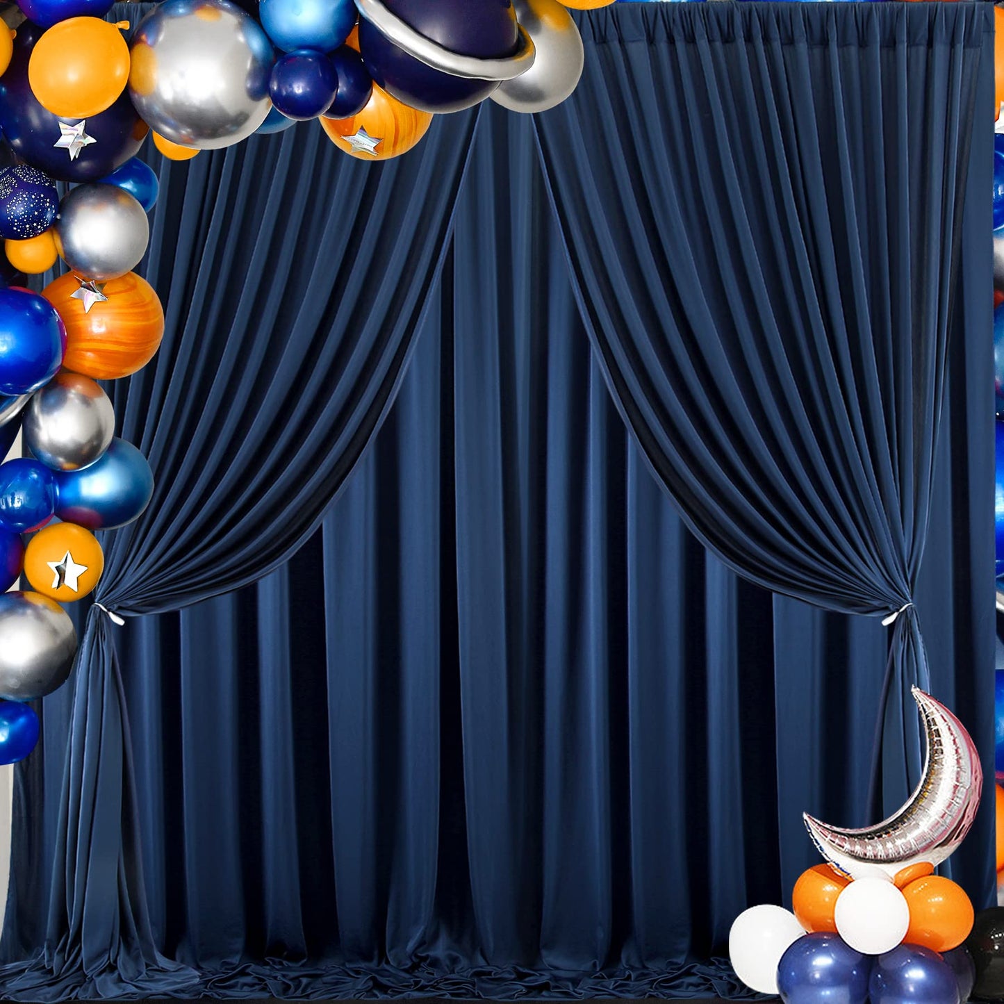 40 ft x 10 ft Wrinkle Free Navy Blue Backdrop Curtain for Parties,Polyester Photo Backdrop Drapes, Thick Background 8 Panels 5ft x 10ft for Baby Shower Wedding Birthday Party Backdrop Stand