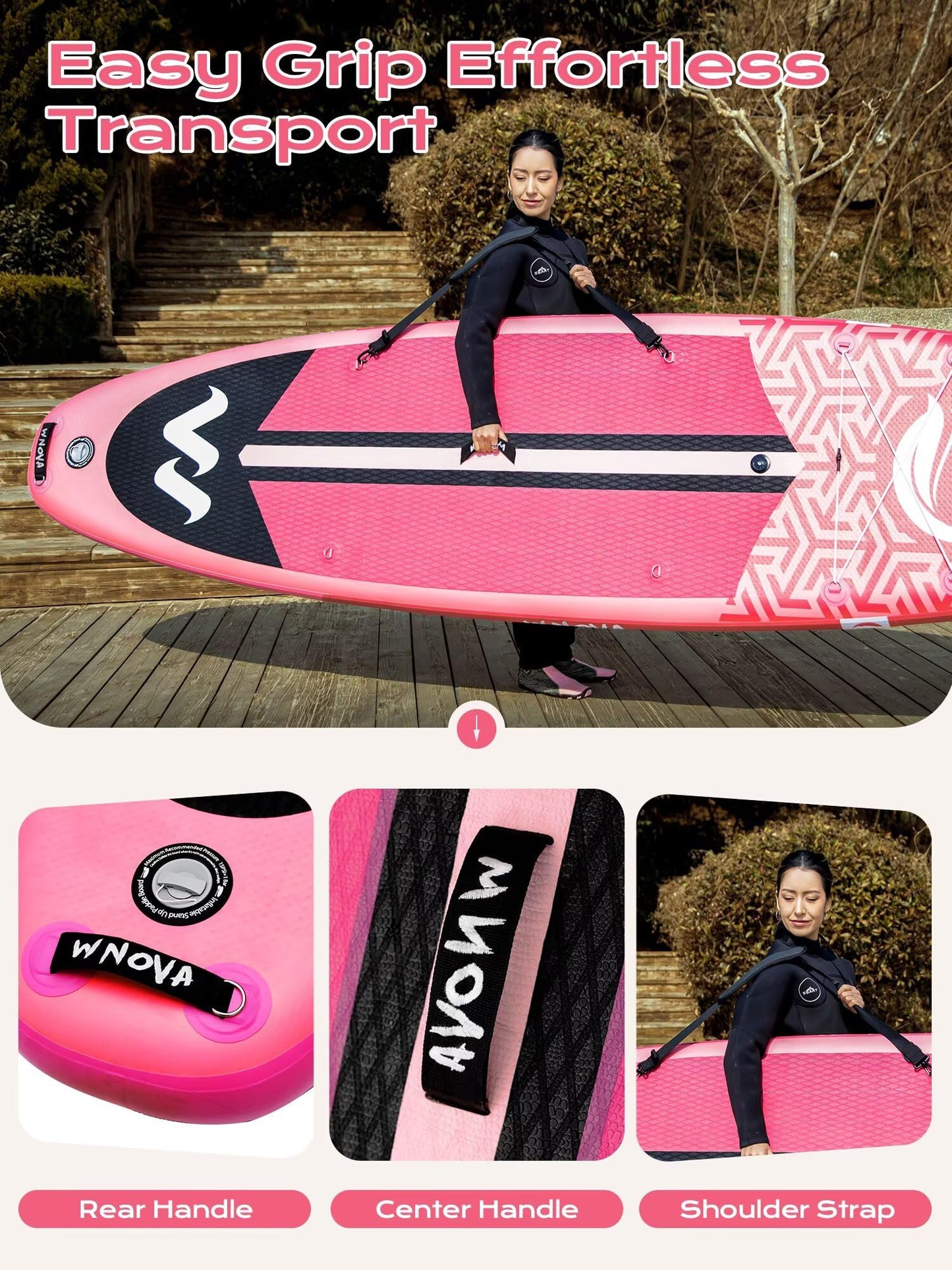 WNOVA Extra Wide Inflatable Paddle Board, 11' x 34" x 6" Stand Up Paddle Board for Adults, SUP Accessories with Camera Mount, 2+1 Family for Lake, Ocean, Sea,Pink Girl