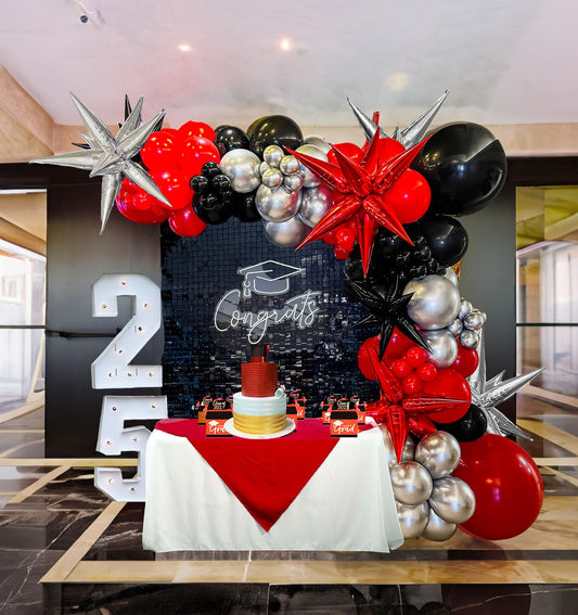 yeewaka black and red silver balloon garland arch kit 150pcs with Starburst Balloons for wedding Casino movie night theme birthday graduations prom 2025 grad Party decorations