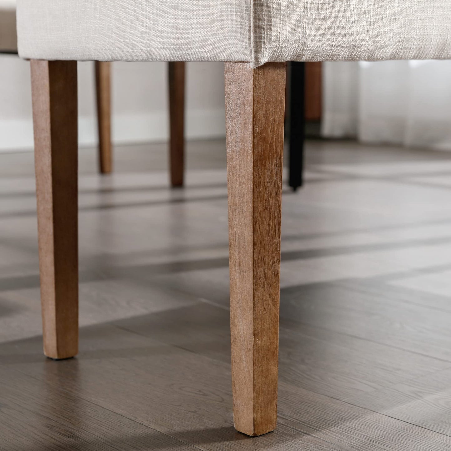 Wahson Farmhouse Linen Upholstered Dining Bench, 45" Long Dining Room Bench Seat with Natural Wood Legs, Beige