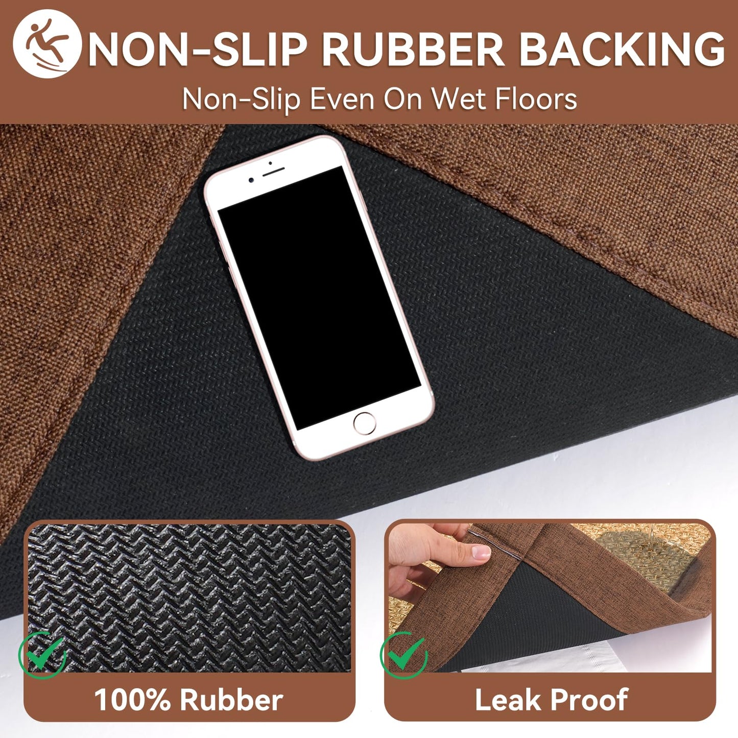 YDKGL Non Slip Bath Mat Bathroom Rugs, Soft Jute-Like Ultra Thin Bath Mats, Rubber Backing Super Absorbent Quick Dry Bath Rug Shower Mat Fit Under Door Bathroom Floor, Machine Washable, Brown 16"x24"
