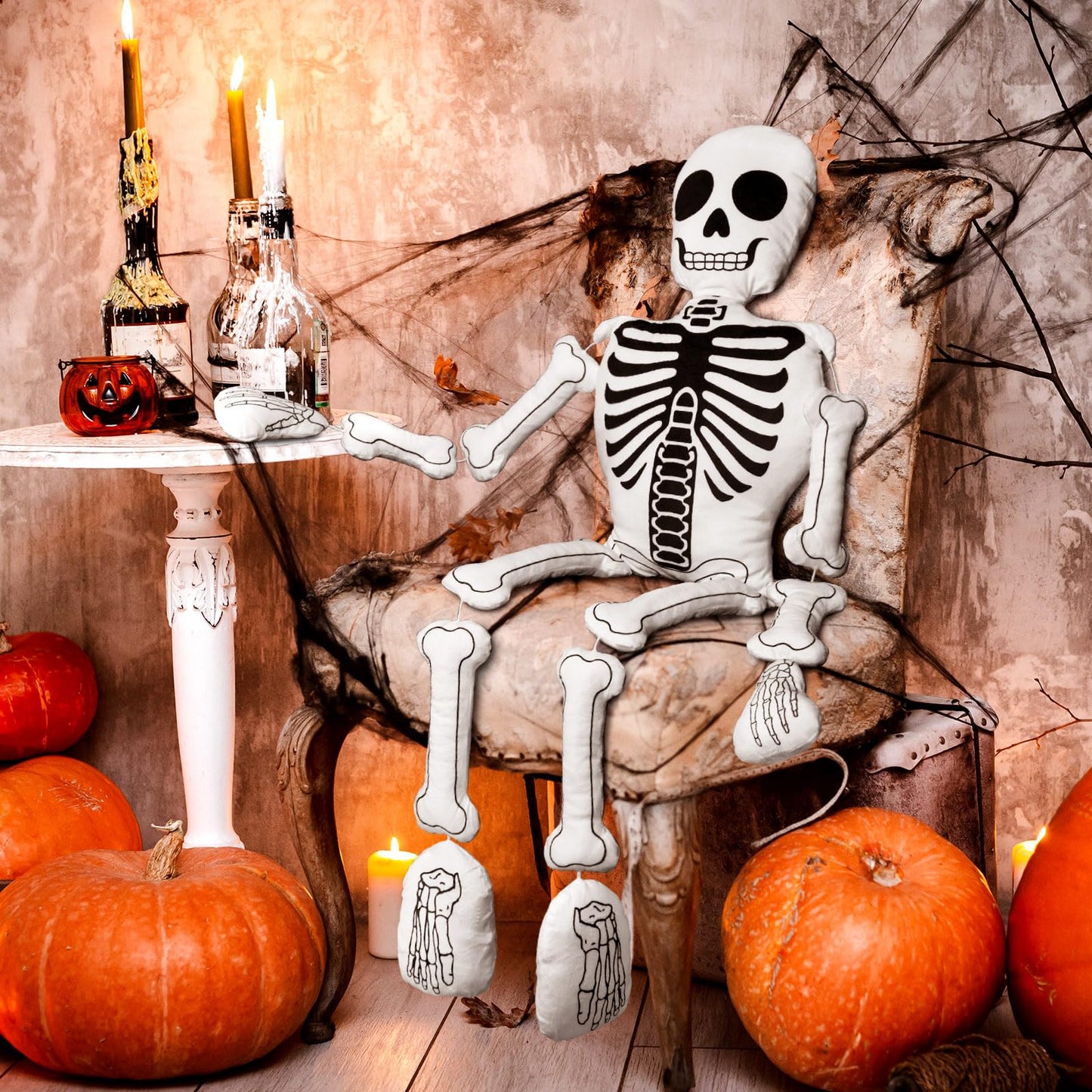 Wonderjune Halloween Skeleton Pillows Realistic Skull Shaped Decorative Gothic Pillow Human-Shaped Plush Stuffed Soft Pillow for Halloween Sofa Bed Home Couch Decor(Classic)