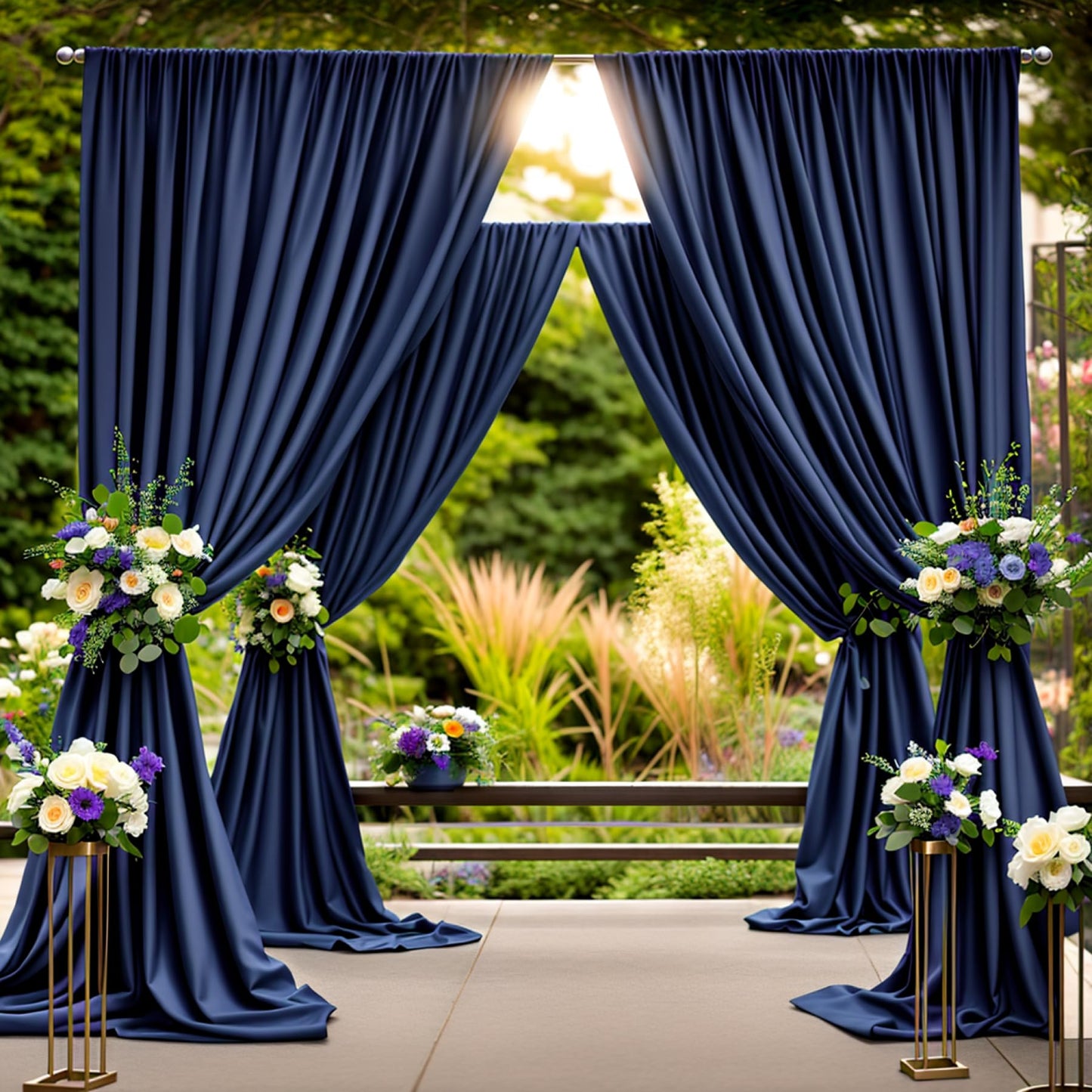 20 ft x 10 ft Wrinkle Free Navy Blue Backdrop Curtain for Parties,Polyester Photo Backdrop Drapes, Thick Background 4 Panels 5ft x 10ft for Baby Shower Wedding Birthday Party Backdrop Stand