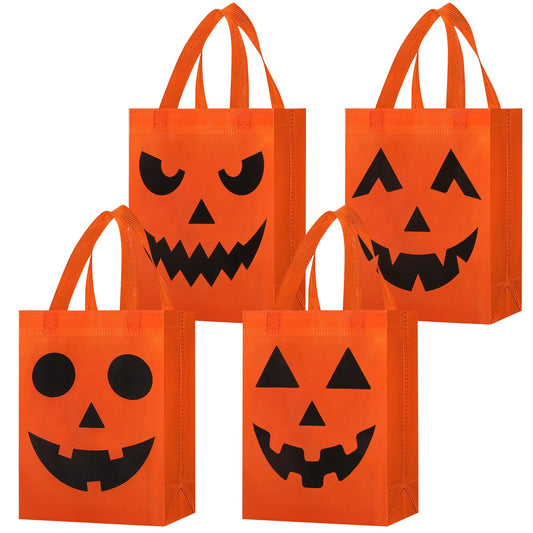 16 PCS Halloween Trick or Treat Bags 10.2 x 8.26 Inch Non-Woven Pumpkin Candy Tote Bag with Handles Reusable Pumpkin Candy Goodie Bags Halloween Party Gift Bag for Halloweens Party Gifts Wrapping Supplies
