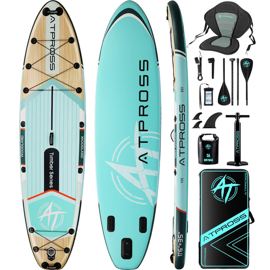 11'6"x35" Inflatable Stand Up Paddle Board 450LBS Weight Capacity Extra Wide Non-Slip Stable Deck Adult SUP with Kayak Seat, Premium Accessories Kit & Backpack – for Yoga, Fishing, Surf Blue