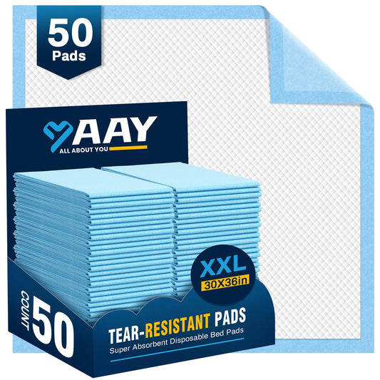 AAY Disposable Bed Pads 30"X36" (50pcs) Tear-Resistant Cloth Backing Underpads Super Absorbent Pee Pads Extra Large Premium Chucks for Adults Incontinence Pads Waterproof for Elderly, Kids or Puppy
