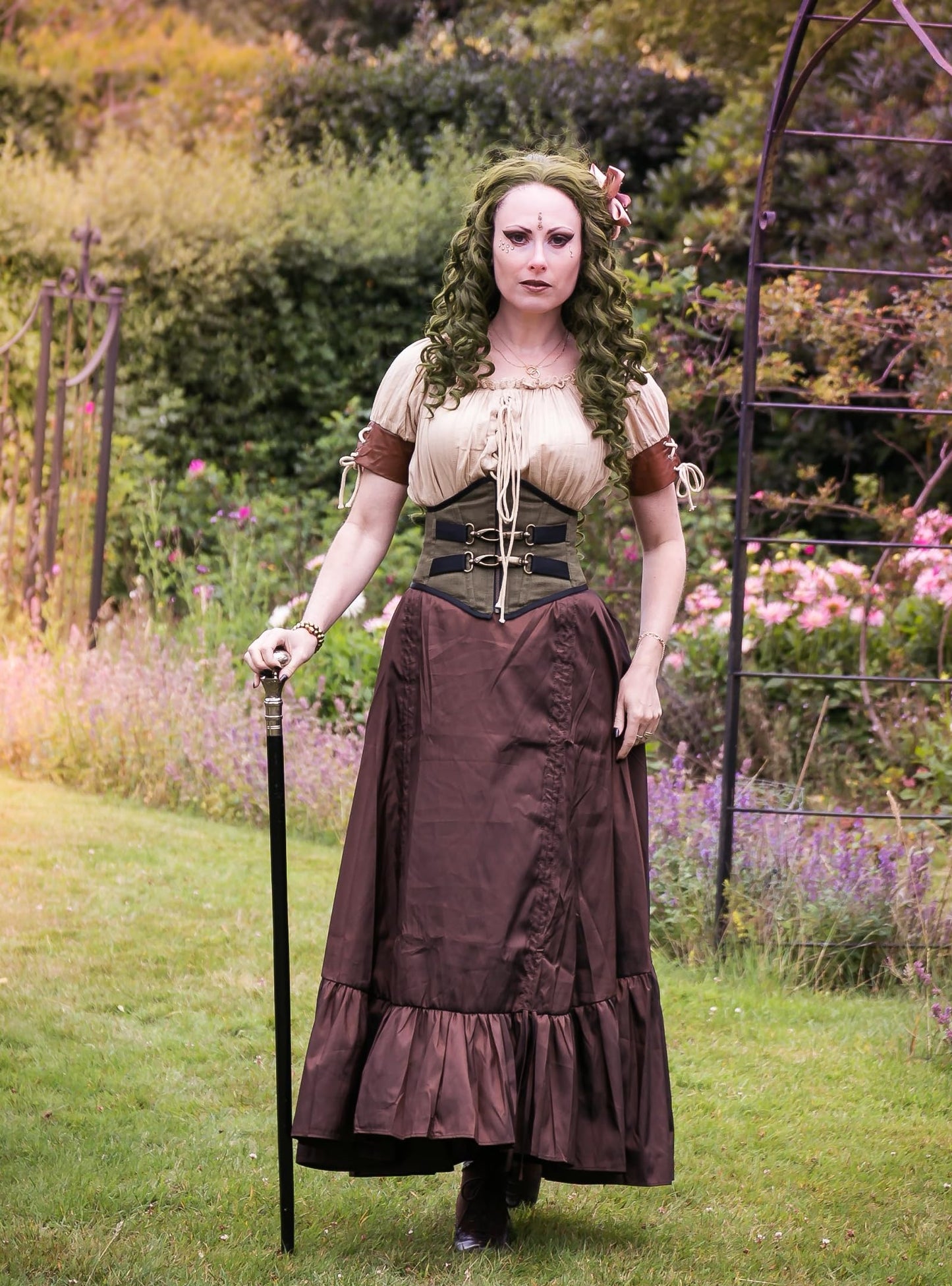 Women Steampunk High Low Skirt Victorian Bustle Skirt Renaissance Style Brown S