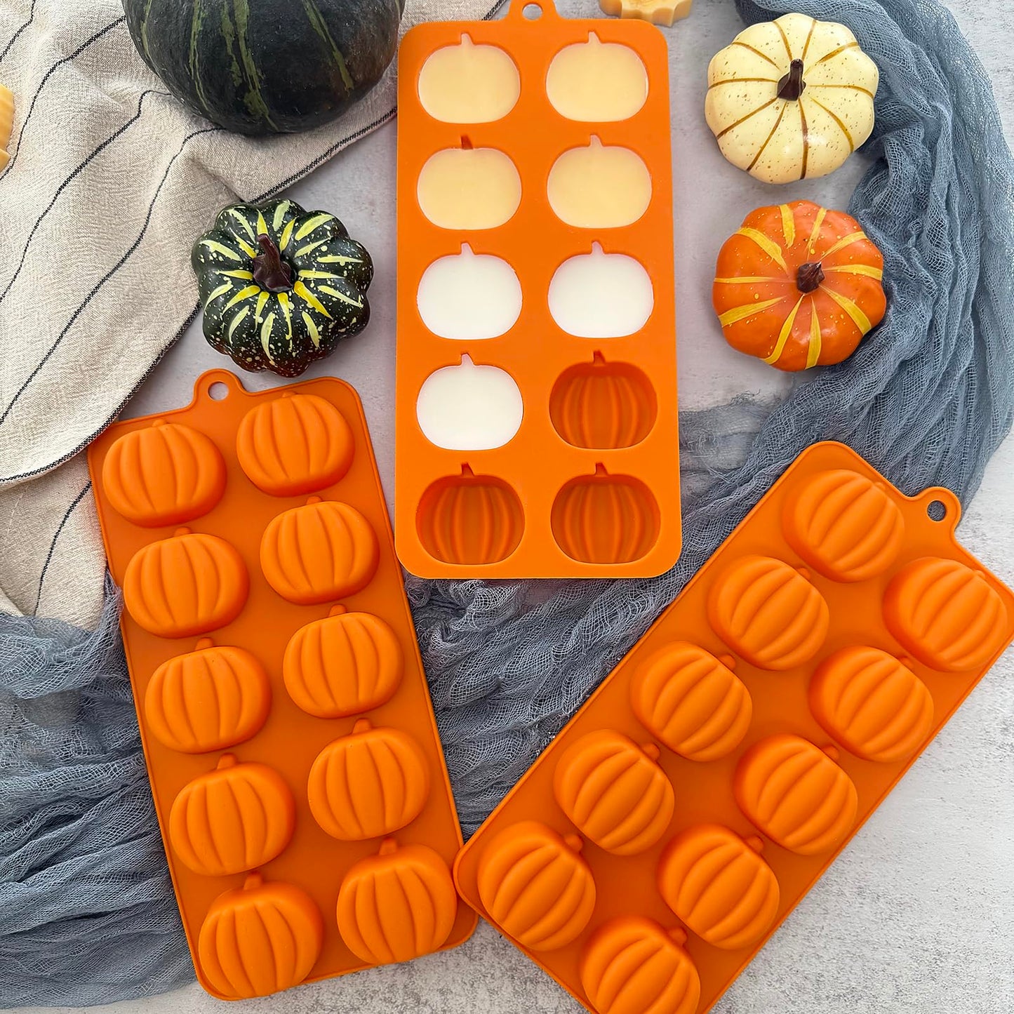 3Pack Pumpkin Chocolate Mold.Fall Silicone Candy Mold Pumpkin Ice Cube Molds Thanksging Baking Molds for Jello Soap Candle Cake Cupcake Decoraion