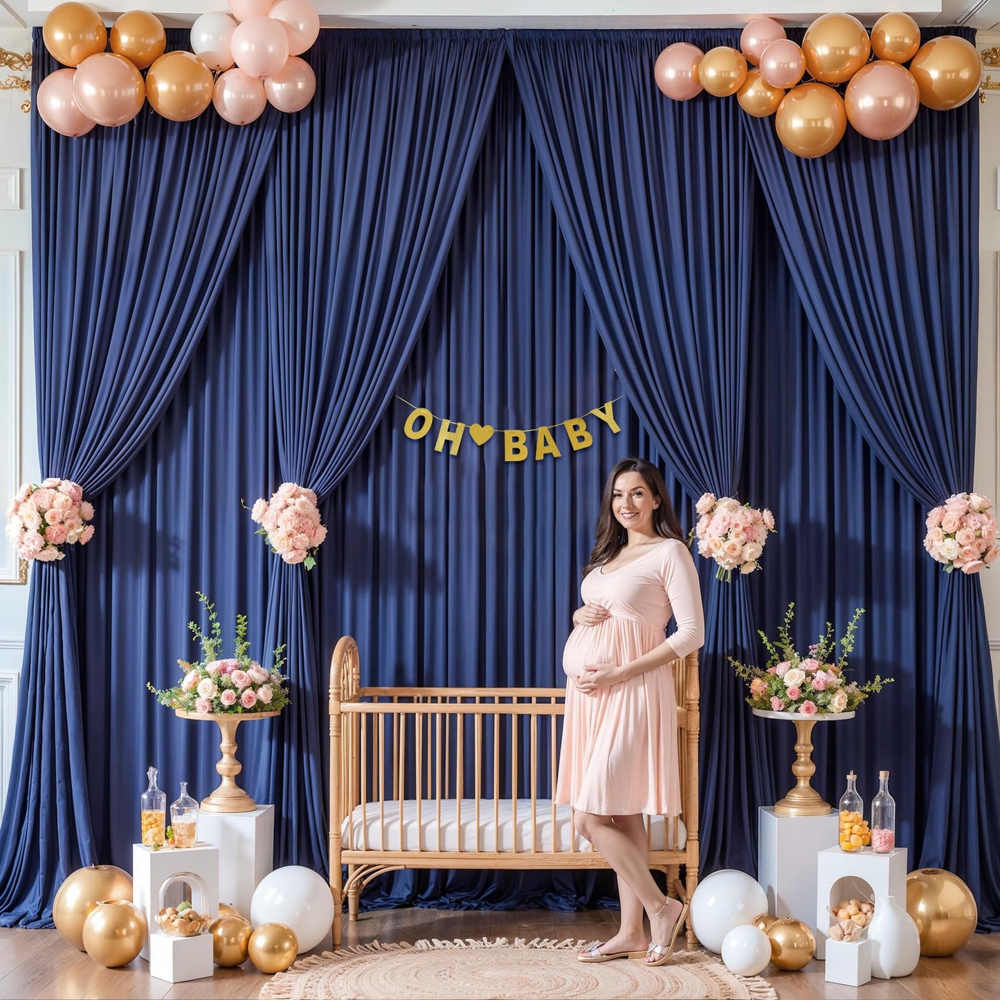 20ft x 10ft Navy Blue Backdrop Curtains for Parties – Wrinkle-Free Polyester Drapes, 4 Panels 5ft x 10ft Navy Blue Photo Backdrops for Weddings, Birthday Parties, Studio Photography
