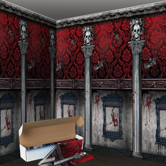 100Ft Gothic Mansion Backdrop Roll for Halloween Haunted House Party Decoration, Room Scene Setter With Cutter Box, Photography Wallpapers