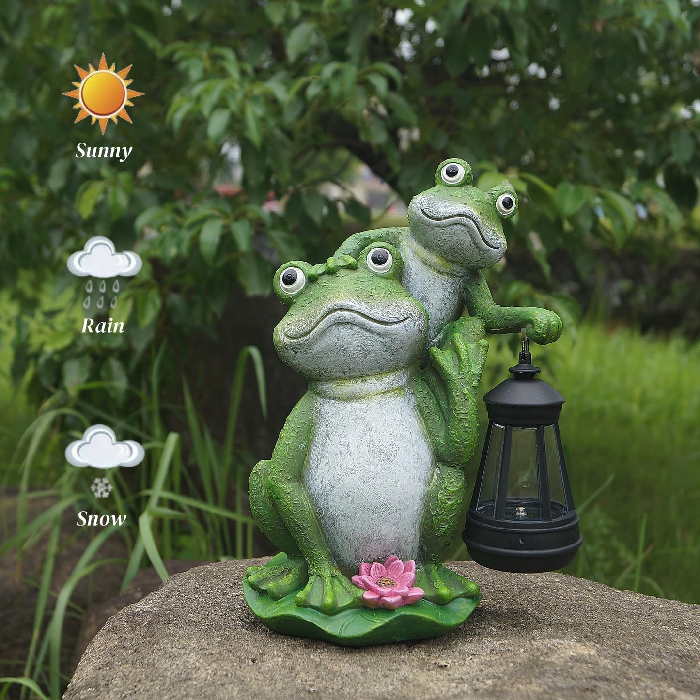 VKX Solar Garden Frog Statues with LED Lantern, Resin Outdoor Statues, Figurine Light,Cute Decoration, Outdoor Decor for Porch Patio, Yard Lawn, Housewarming Gift