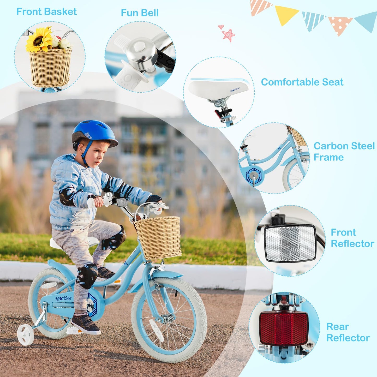BABY JOY Kids Bike, 16 Inch Kids Bicycles for 4-7 Years Old Children with Training Wheels, Adjustable Height, Handbrake & Coaster Brake, Boys Girls Bike (Blue)