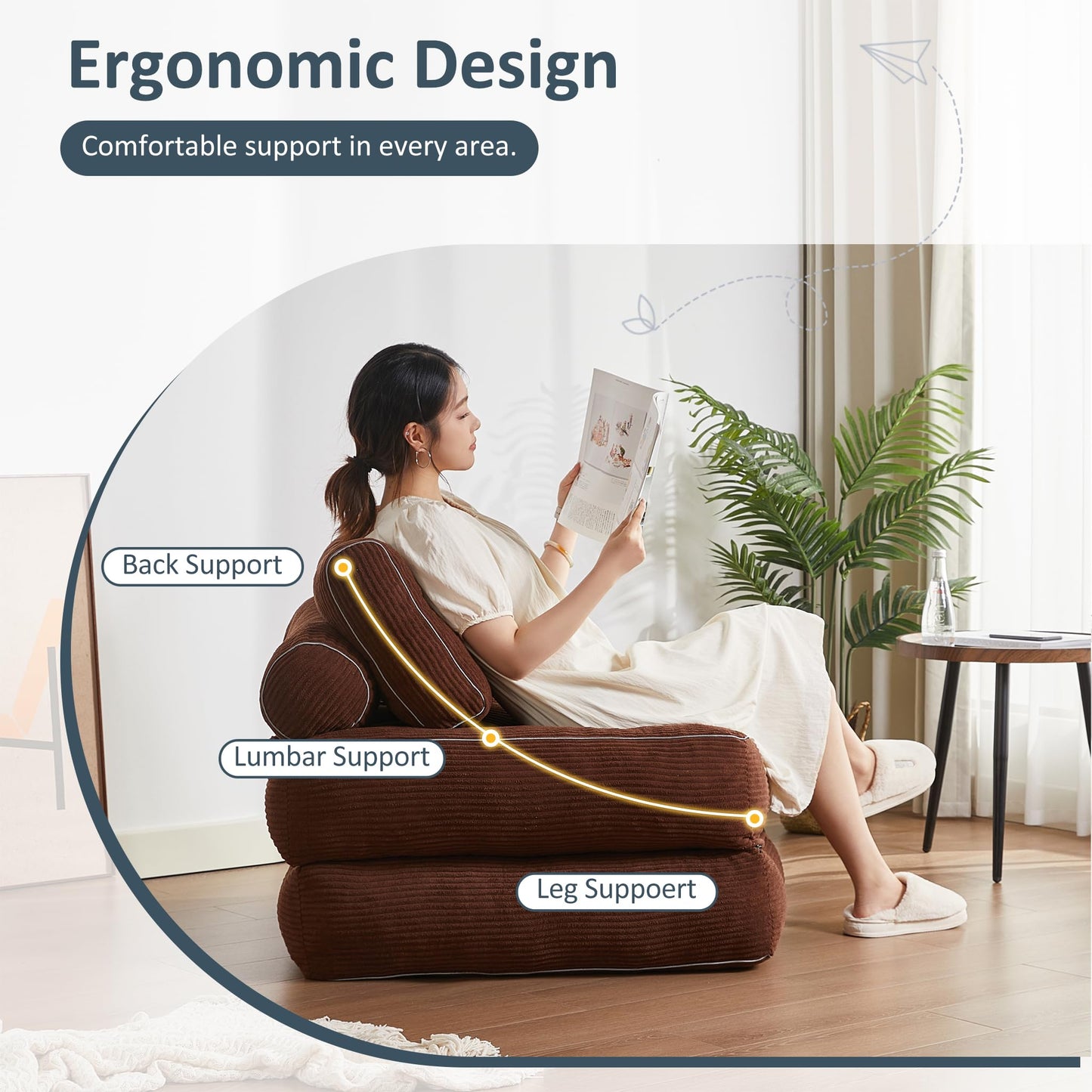Afuson Folding Chair Bed, Futon Sofa Bed, Floor Couch for Adults Chair Bed for Living Room, Lounge Sofa, Convertible Sofa Bed, Small Couches for Small Spaces,Brown