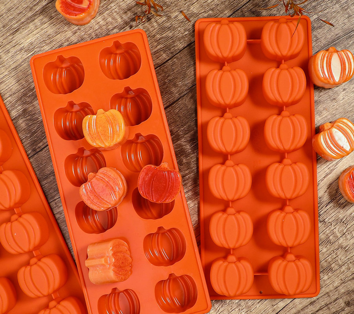 Webake Pumpkin Chocolate Mold 3 PCS Silicone Chocolate Mold 12 Cavity Autumn Candy Mold for Baking Cake Decoration Thanksgiving Muffin Cake Soap Candle Cookies
