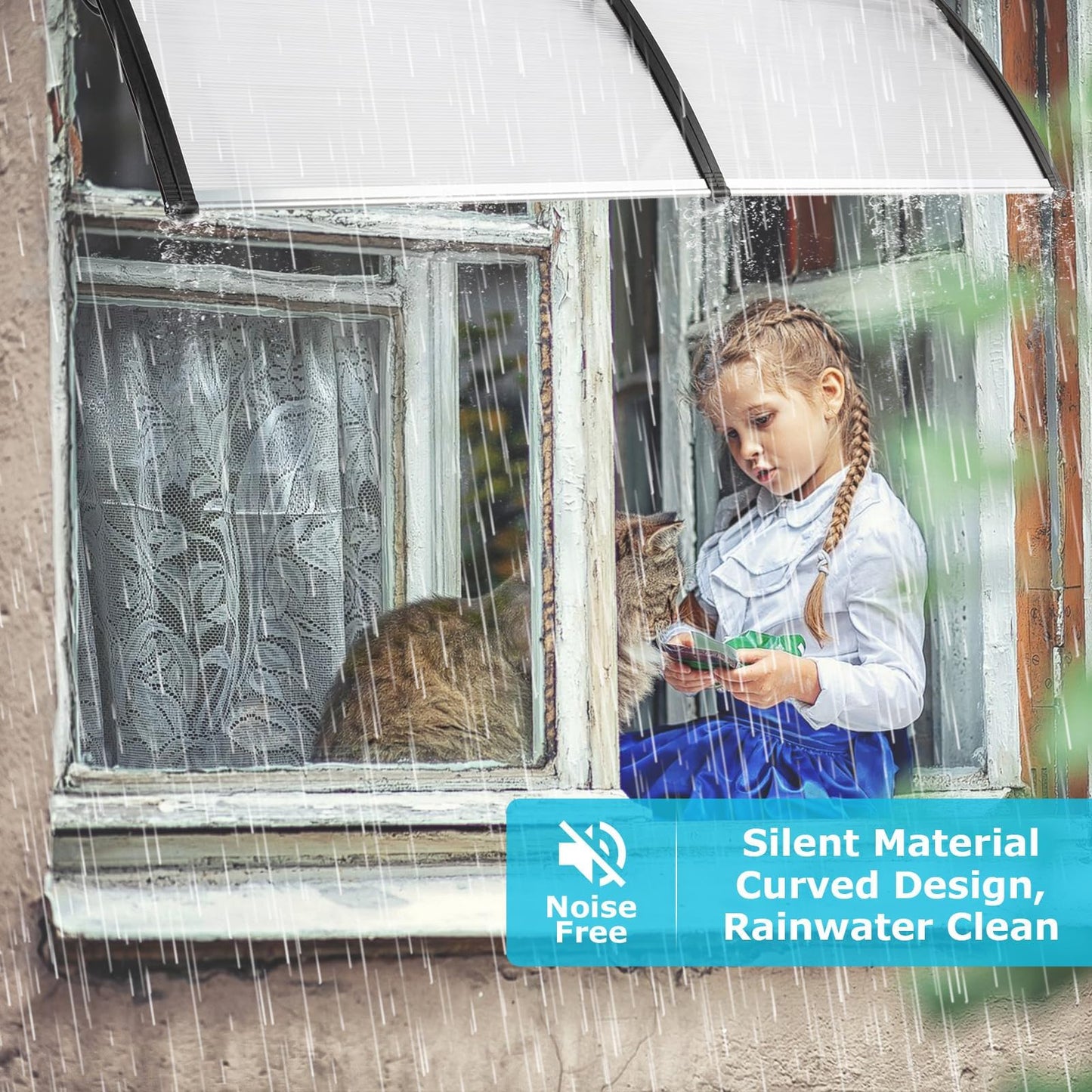 80" x 40" Window Awnings Door Canopy, Polycarbonate Cover Front Door Outdoor Window Awning Exterior, Entry Door Awning for Sun Shutter, UV, Rain and Snow Protection, Hollow Sheet(Clear Board)