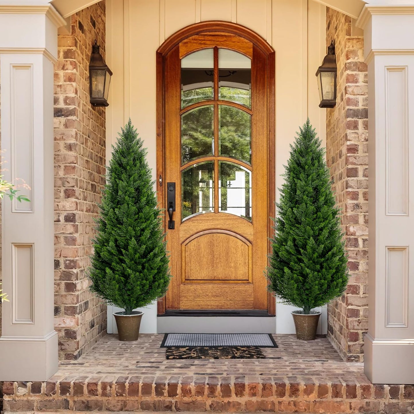 4FT Artificial Topiary Cedar Trees Outdoor Set of 2 Faux Pine Potted Plants 48'' UV Resistant Long Lasting Evergreen Fake Cypress Shrubs for Home Front Porch Patio Decor
