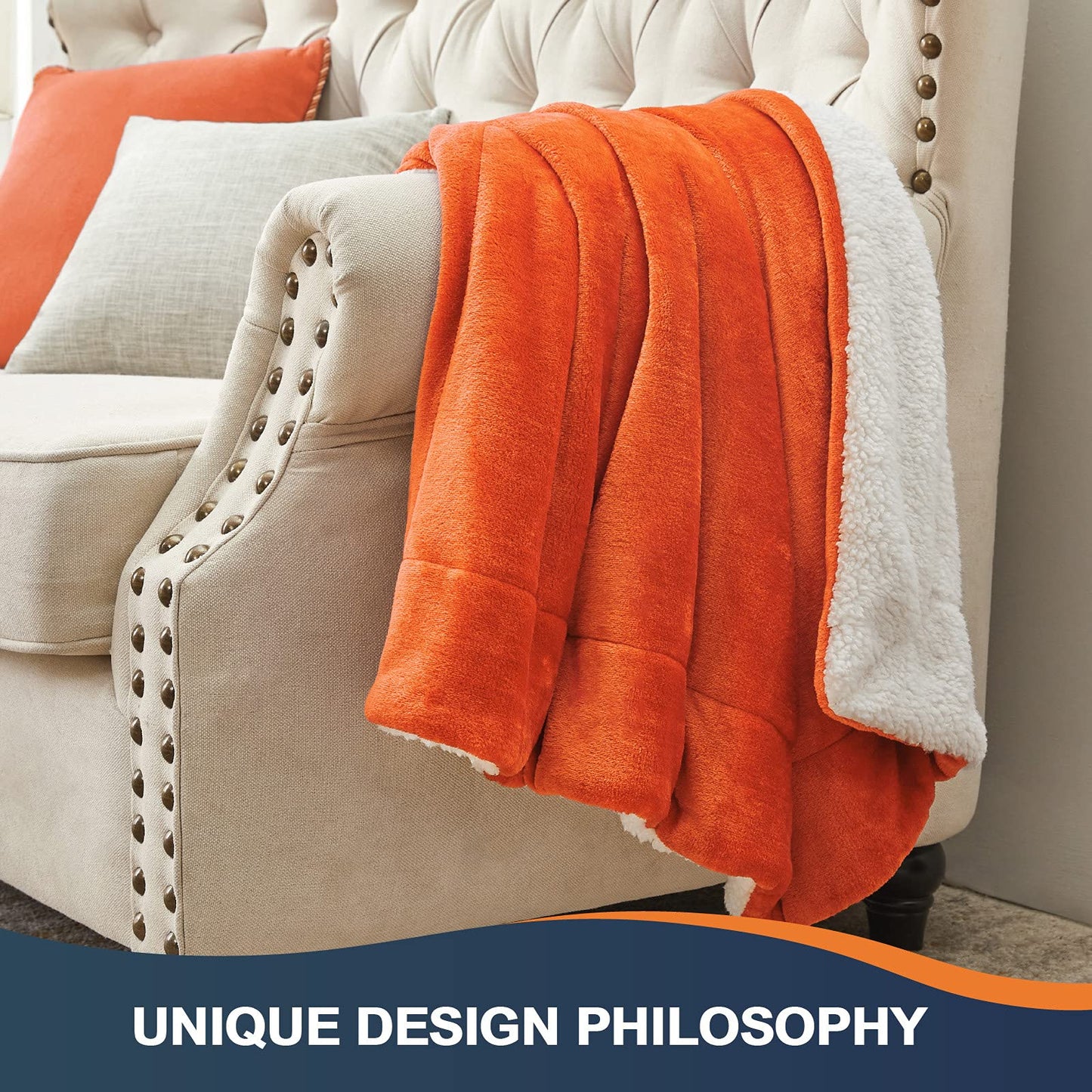 Walensee Sherpa Blanket (Throw Size 60”x80” Orange) Super Soft Fleece Plush Blankets for Bed, Couch, Sofa, Fuzzy Warm Cozy Microfiber Flannel Lightweight Throw Blanket for Adults, Man, Woman