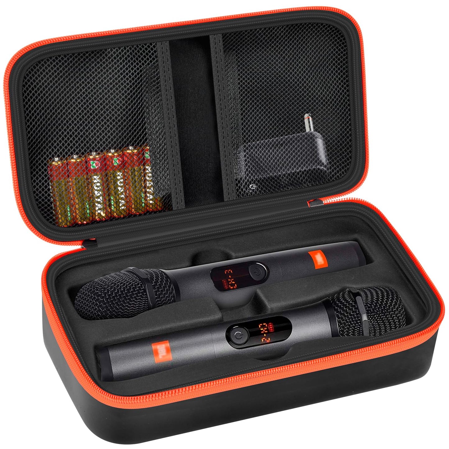 Wireless Microphone Case Compatible with JBL Wireless Two Microphone System, Handheld Dual Mic Travel Bag for Singing or Karaoke for Receivers, Adapters, AA Batteries-Black(Box Only)