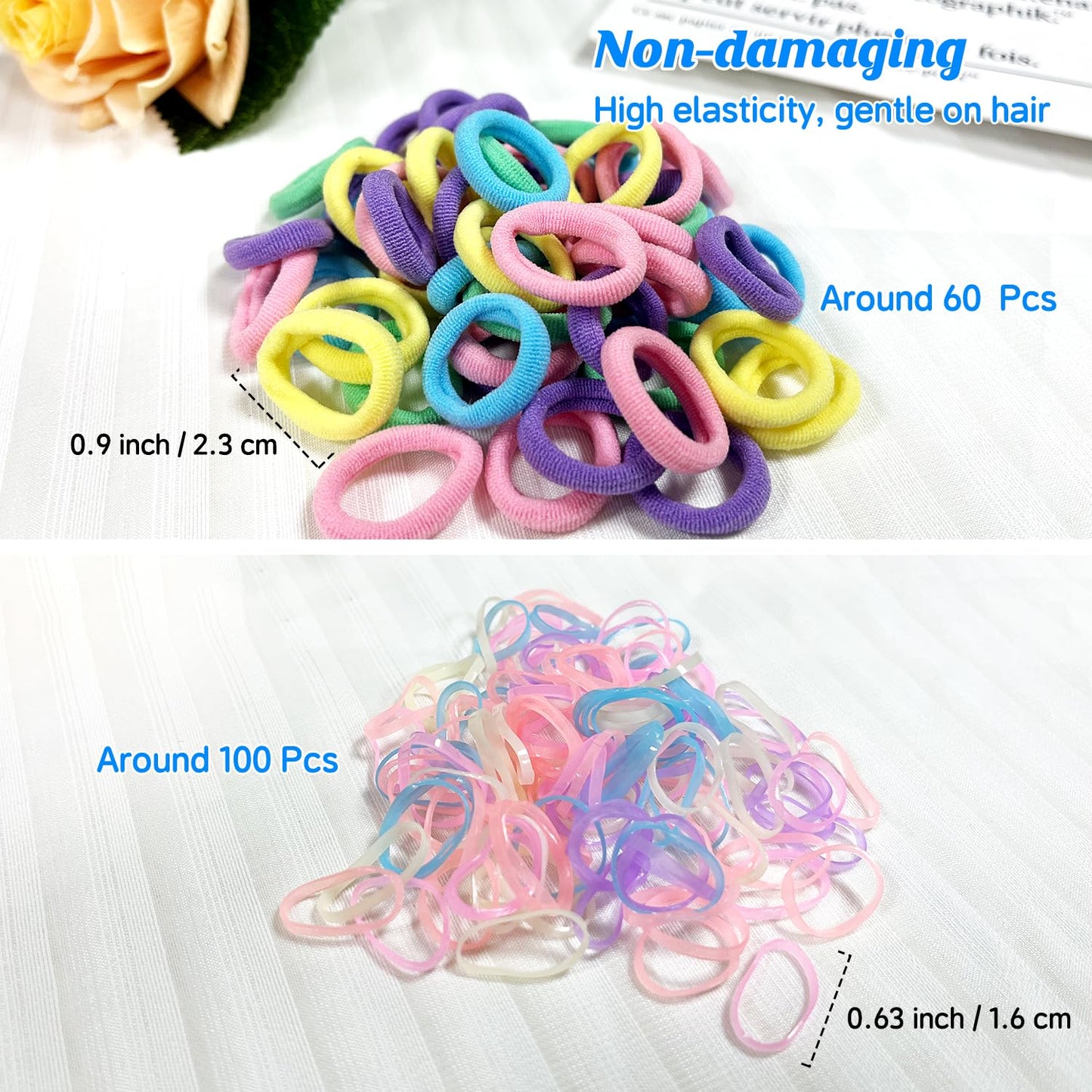 400 Pcs Baby Girls Hair Accessories Set,Baby Girls Hair Ties,Flower Bows Rubber Bands,Hair-friendly Hair Clip,Soft Elastic Hair Bands,Claw Clip(Blue)