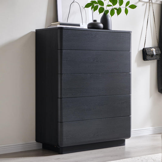 ACCOHOHO Modern 5 Drawer Dresser Chests for Bedroom, Farmhouse 42" Tall Chest of Drawers with Large Drawers, Natural Texture, Curved Angle for Room, Hallway and Entryway, Black