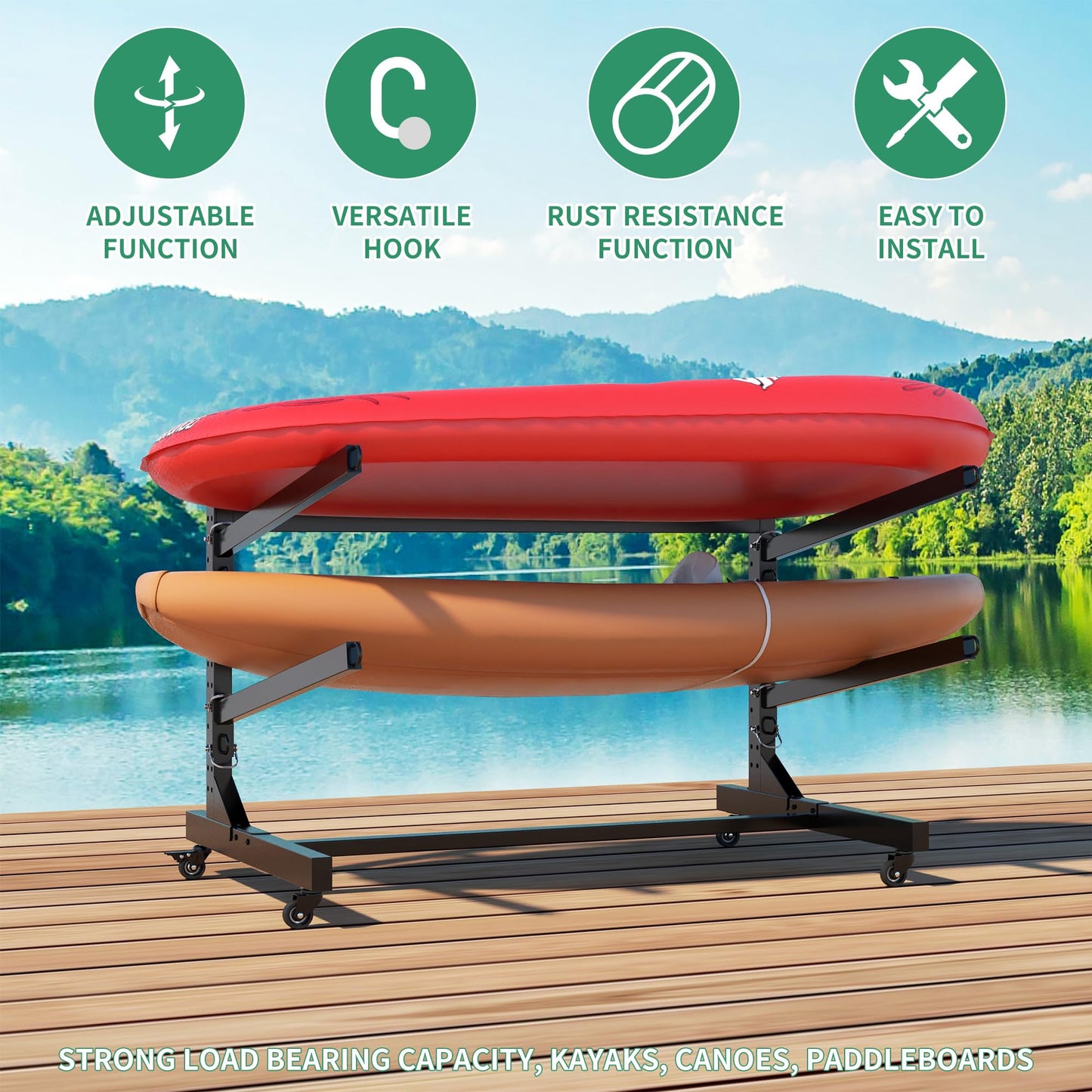 VIYET Heavy-Duty Kayak Storage Rack for Garage & Outdoor, Adjustable Kayak Racks for Kayak, Canoe, Surfboard & Paddleboard,Durable Outdoor Kayak Storage Rack（Black） (2-Level)