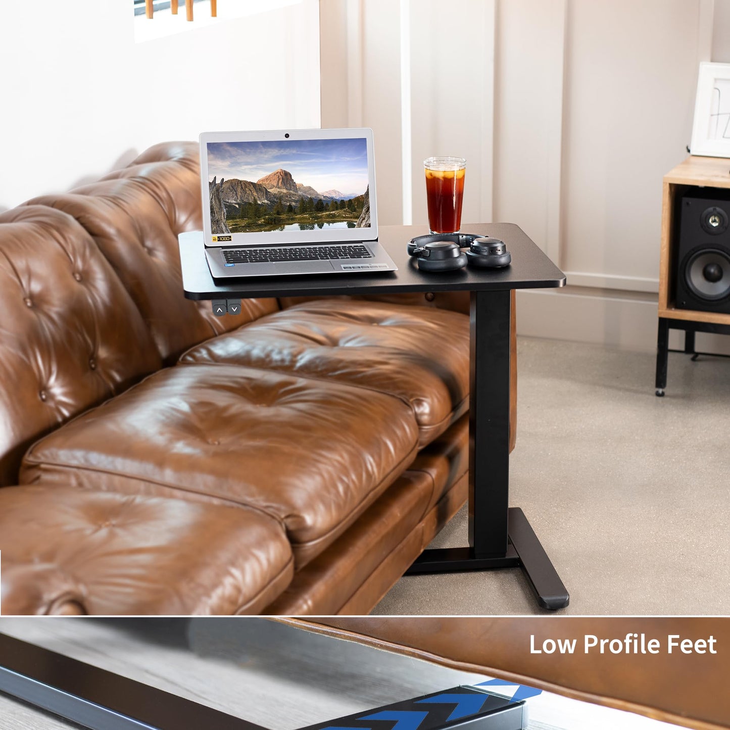 VIVO Electric 28 x 20 inch Overbed Table, Mobile Bedside Table, Height Adjustable Couch Desk, Black, CART-E1TB