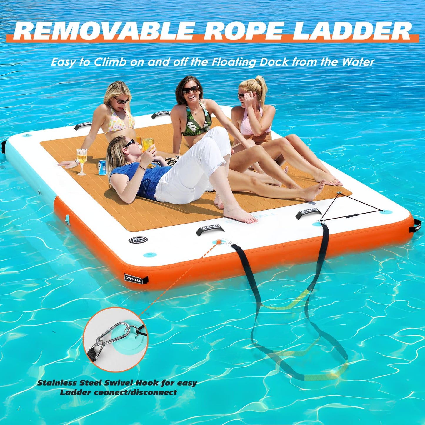 GYMMALL Inflatable Floating Dock, 10Ft Floating Dock for Lakes with Rope Ladder and Non-Slip EVA Platform, Inflatable Dock Floating Platform Island Raft for Boats, Pool, Beach, Ocean