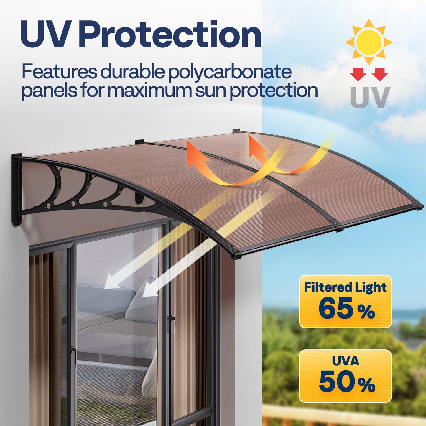 VIVOHOME Polycarbonate Window Door Awning Canopy Brown with Black Bracket 40 Inch x 160 Inch
