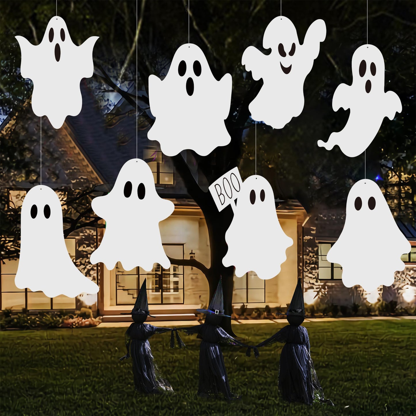 8PCS Halloween Ghost Yard Signs Boo Ghost Outdoor Decor with Stakes Double-Side Hanging Ghosts Plastic Scary Spooky Decoration for Home Front Yard Patio Garden Halloween Party Decorations